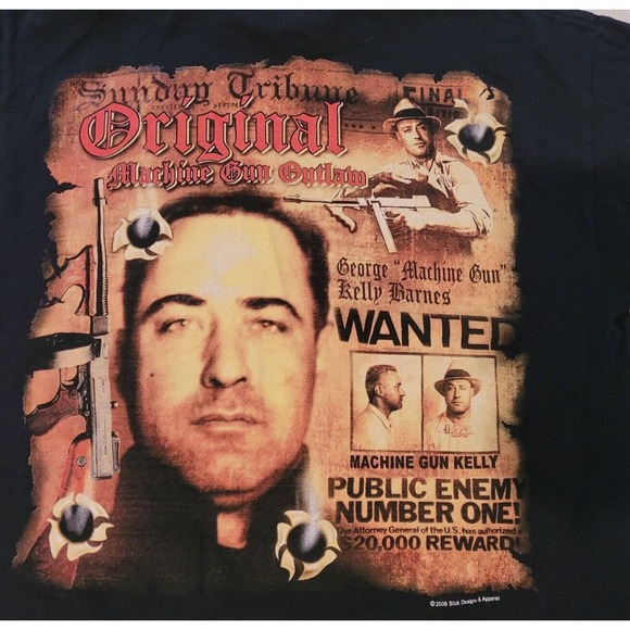 Gangster Machine Gun Kelly T Shirt Black Medium 2006 Mobster Crime Y2K - Picture 7 of 8